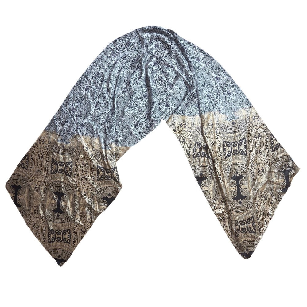 Vince Camuto Silk Baroque Paisley Medallion Oblong Scarf Bandana 17x70 Festival